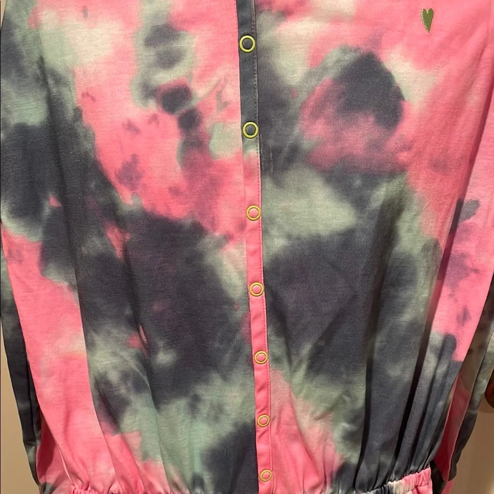 Justice Pink and Blue Tie-Dye Hooded Onesie Size 16/18